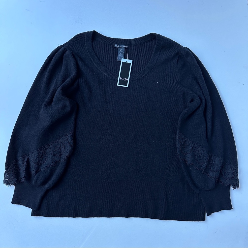 Design History Womens Black Pullover Sweater Plus Size 2X Casual Long Sleeve